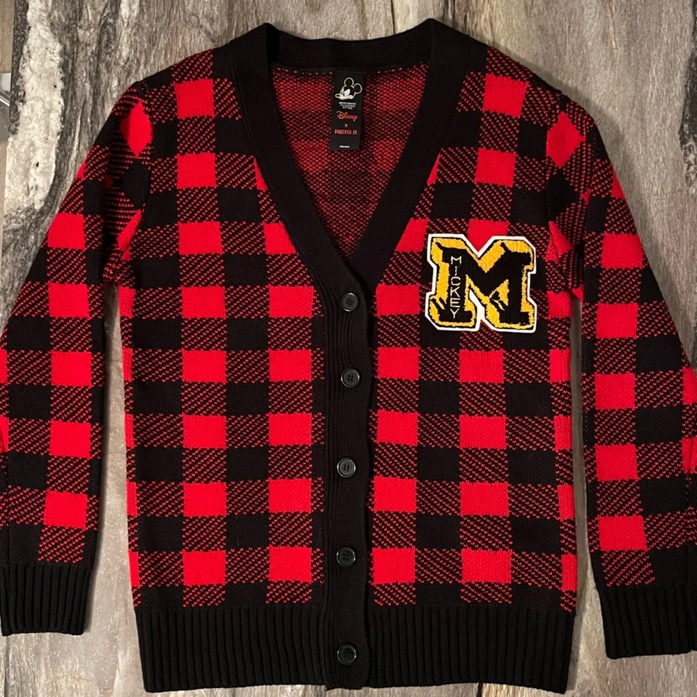 Disney x Forever 21 Mickey Mouse Checkered Cardigan Sweater - Picture 3 of 16